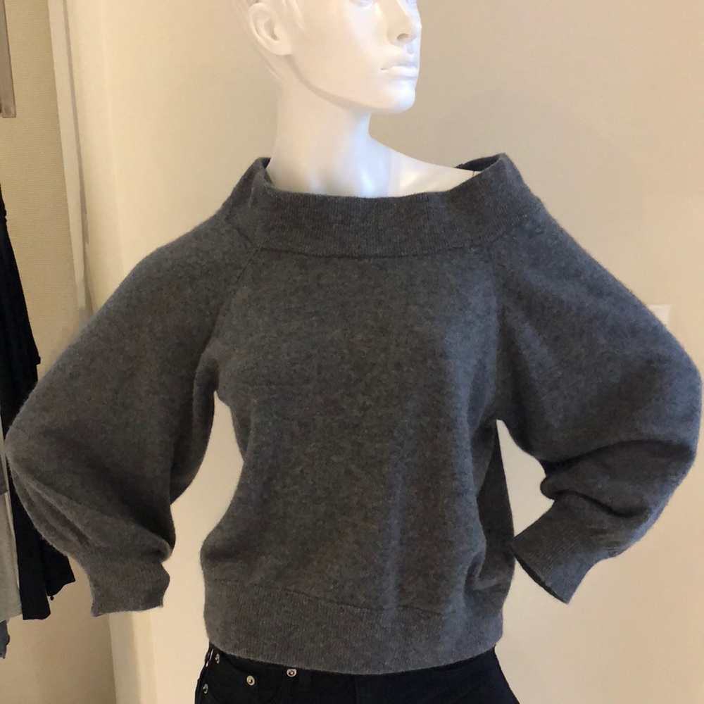 RTA grey balloon sleeve off-shoulder sweater